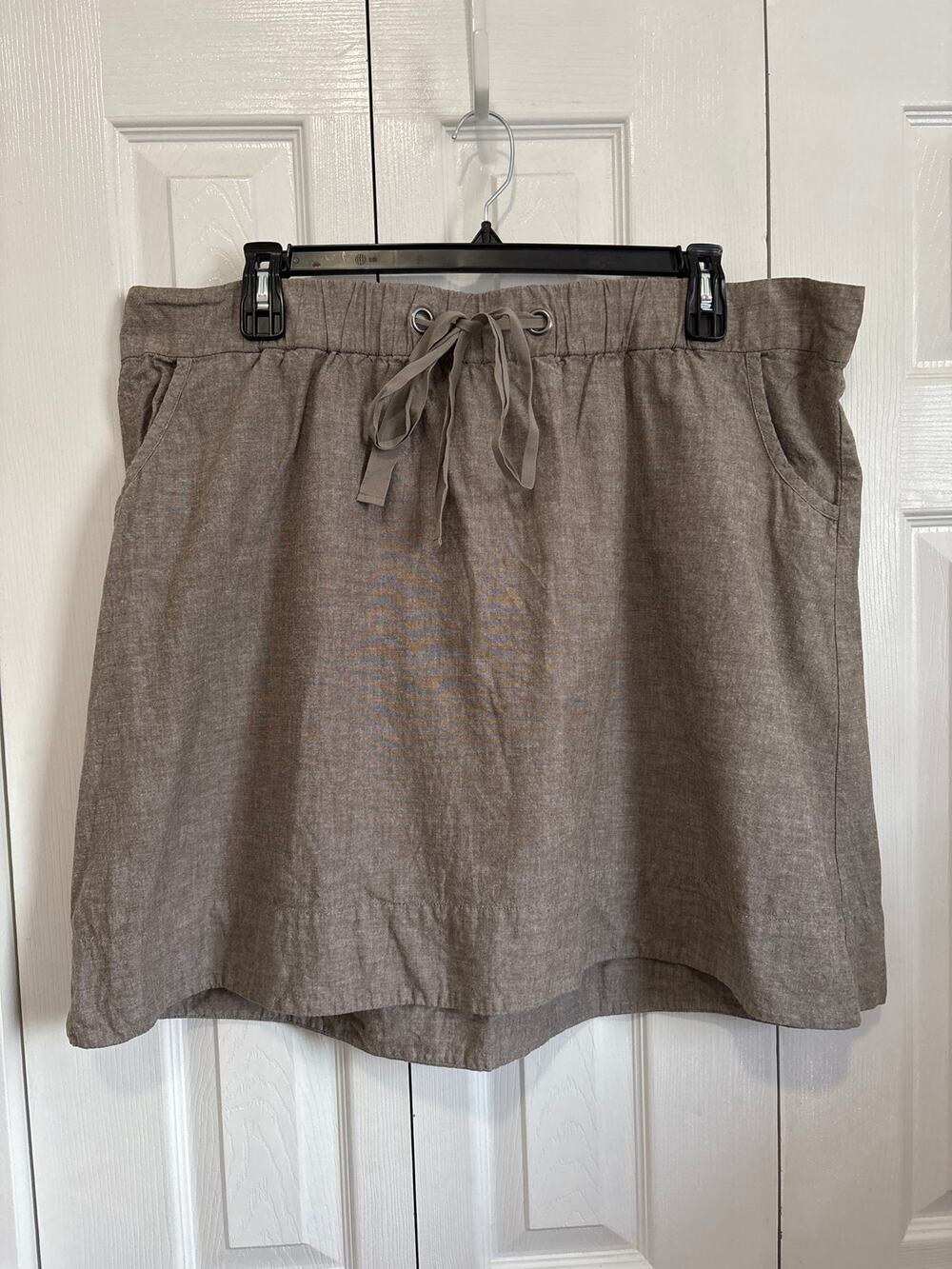 Eileen Fisher 100% Cotton Heathered Brown Drawstring Waist Skirt Size 2x